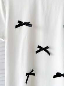 Firerie Kids 少女撞色蝴蝶结针织T恤，休闲时尚，百搭，适合派对、郊游、姐妹合照、公园、露营、度假、日常休闲穿着 - 白色 - 查看 5