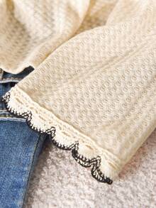 CosyJoli Plus Size Women's Casual T-Shirt, Waffle Knit Top, Button Front Top, Women's Going Out , Women's Casual , Vintage Top Women Spring Casual Vacation Women Spring T-Shirt For Women - Beige - View 5