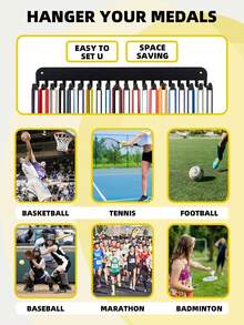 Giá Treo Huy Chương - Giá Treo Huy Chương Cá Nhân Hóa Dành Cho Vận Động Viên Thể Thao, Chất Liệu Thép Đen Chắc Chắn, Chứa Được Hơn 60 Huy Chương, Dễ Lắp Đặt, Giá Trưng Bày Huy Chương Treo Tường, Giá Treo Huy Chương, 20 Móc, Lưu Trữ Đồ Dùng Học Tập - màu đen - Xem 8