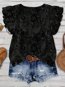 EMERY ROSE Áo kiểu nữ dáng rộng, cổ tròn, tay bồng, họa tiết hoa. - màu đen - Xem 2