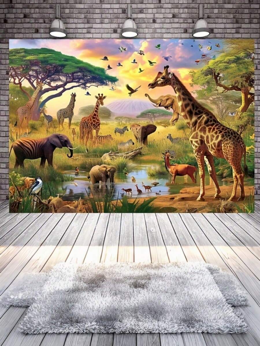 1pc Party Table Decoration Banners, Photo Props, Tropical Desert And African Jungle Wildlife Photography Backgrounds - Multicolor - View 1
