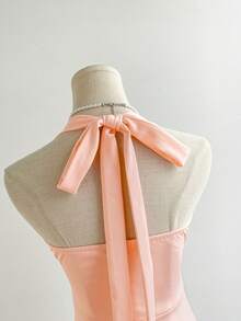 Elamini Vestido elegante de halter plisado de color rosa con estilo de sirena para mujer - Rosa Chicle - Ver 7