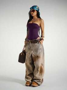 StreetHx Áo liền thân không tay, cúp ngực dành cho nữ phong cách đường phố, mùa hè. - Màu đỏ tím - Xem 4