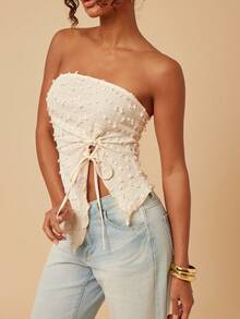 Travachic 女士夏季休闲纹理抹胸上衣，适合度假 - 杏色 - 查看 6