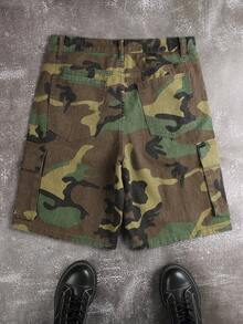 Manfinity EMRG Men's Summer Casual Camouflage Print Studded Rhinestone Denim Shorts - Army Green - View 2