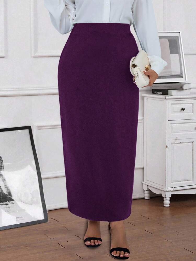 Plus Size Women's Summer Casual Vacation Solid Color Purple Casual Versatile Commute Skirt,Summer Holiday,Spring Break, Vacation Women, Holiday For Women,Going Out,2026 New,Simple And Fashionable For Everyday Wear, Purple Skirt Women,Suitable For Summer, Vacation,Daily Wear, Modest Skirts, Elegant Skirt