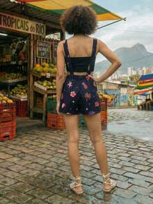 CAJUNI Black Romper With Embroidery Tropical Elements - Black - View 2