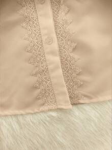 Franclia 女士休闲通勤圆领长袖珍珠装饰衬衫，优雅百搭，适合工作场合，秋冬季穿着。 - 卡其色 - 查看 4