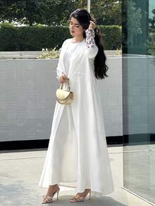 Yasmyna 女士花卉拼接亮片装饰长袖优雅长袍 - 白色 - 查看 6