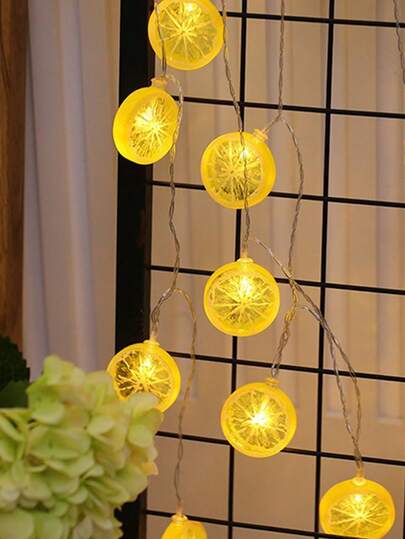 1 pieza Nuevas luces de cadena con forma de limón LED para decoraciones festivas, playa de verano, camping, decoraciones de frutas para fiestas, decoraciones de rodajas de limón, iluminación ambiental para mercados nocturnos, luces de cadena para vendedores callejeros y decoraciones de maletero.