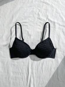 Swim Mod 26SS 春夏度假海灘掛脖黑色鋼圈抓皺可愛甜美比基尼上衣 托高泳衣上衣 內建胸墊紋理比基尼上衣 2026 新款女裝泳衣 適合學校、度假、約會、下午茶、西式、郵輪、海灘、島嶼、公路旅行、四季、音樂節、波希米亞度假、慵懶秋季、西式波希米亞、優雅女上衣、金色金屬感泳衣、保守比基米套裝、女款比基尼上衣、加墊泳衣上衣、內建胸墊泳衣上衣、夏季女裝、女款兩件式泳衣、女款一件式泳衣、收腹 Y2K 泳衣、斑馬紋比基尼上衣、瑜珈上衣、女款一件式套裝、休閒女款比基尼套裝 - 黑色 - 查看 3