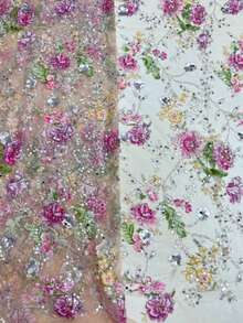 French Embroidered Beaded Lace Fabric High Quality Nigerian Sequin Trim Material For Bridal Wedding Gown Sewing Crafting DIY Dressmaking Evening Wear Design - Multicolor - View 4