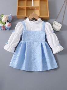 SHEIN 年轻女孩优雅撞色蝴蝶结装饰连衣裙