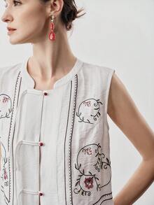 SHEIN LUNE Women's Summer Floral Embroidery Button-Up Shirt For Vacation - White - View 2