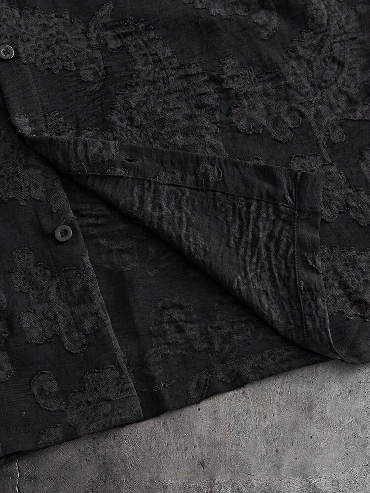 AXEPEAK Men's Casual Button-Down Short Sleeve Shirt, Street Fashion - Black - View 6