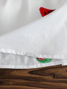 SHEIN Vintaside Kids Baby Mädchen Wassermelonen Stickerei Rundhals Rüschen Kurzarm Top und Jeans Hose Lässig Outfit - Weiss - Übersicht 5