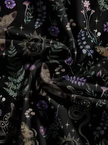 ROMWE Goth 哥特式神秘蛇、蝴蝶、飞蛾、树叶印花褶皱紧身美人鱼裙 - 黑色 - 查看 3