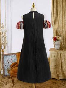 Tween Girl Solid Color Patchwork Tassel Decor Casual Dress - Multicolor - View 2