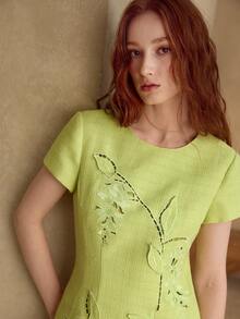 MOTF PREMIUM VESTIDO CORTO BORDADO CON LÁSER DELICADO, PRIMAVERA/VERANO - Verde - Ver 6