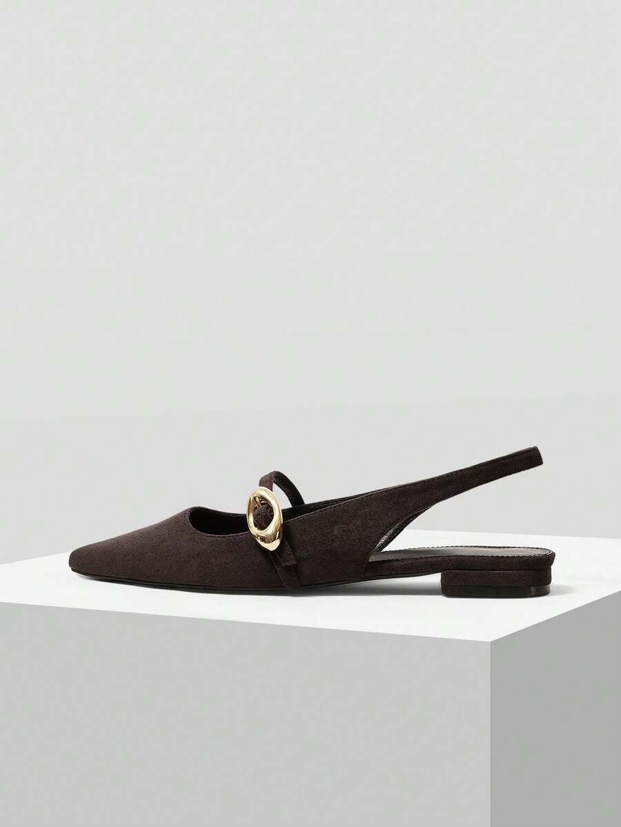 Mnmlis Women's Buckle Design Casual Versatile Flat Shoes Valentine's Day - Chocolate Brown - View 1