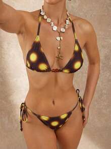 Lumalex 扎染黄色波点复古抹胸比基尼泳衣套装 - 彩色 - 查看 10