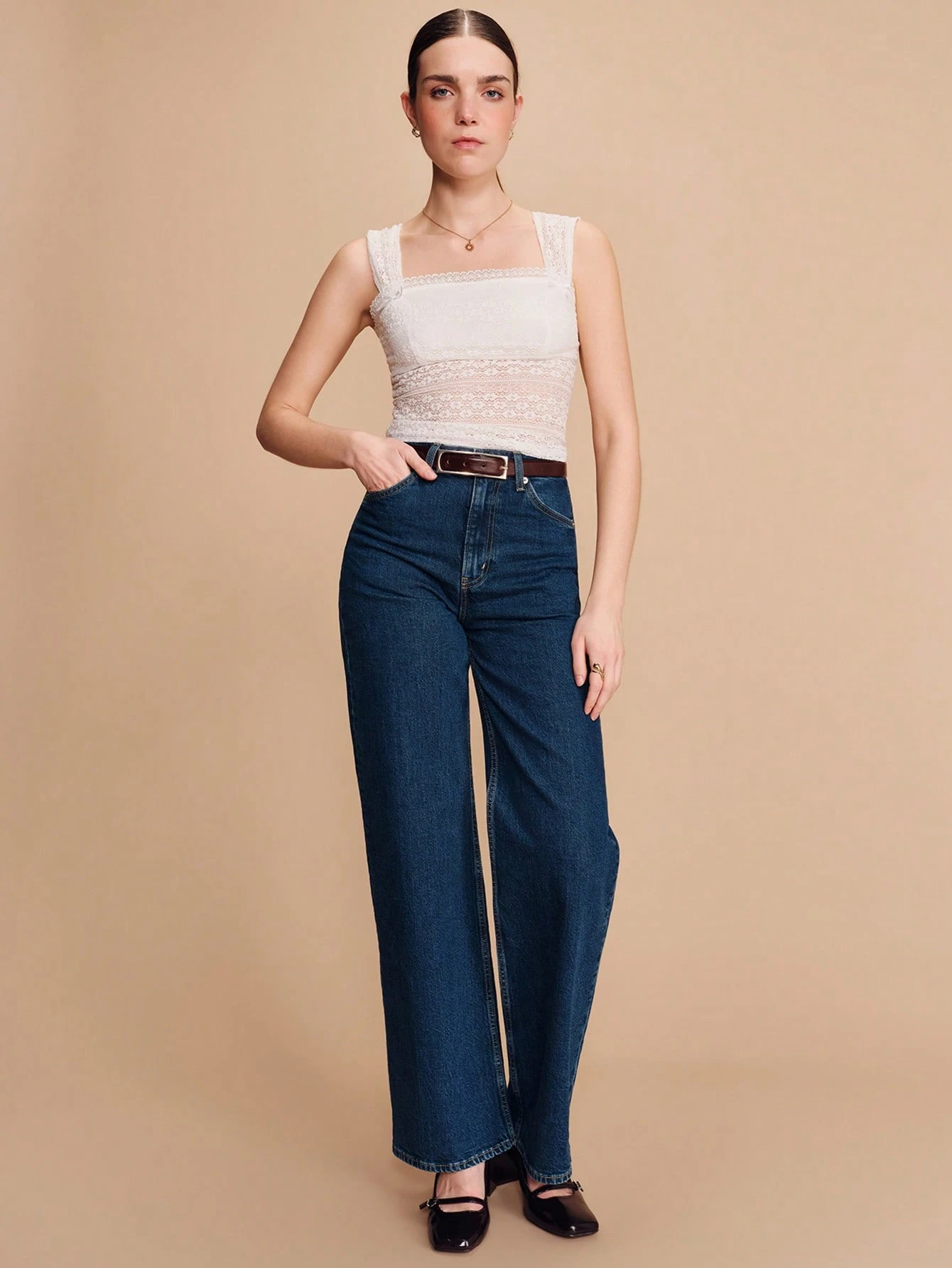 Top Quadrada Sem Mangas de Renda Branca Elástica, Estilo Boho, Primavera Verão, Fofa, Romântica, Estilo Francês, Estilo Parisiense