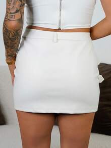 SAYEHFBABY Solid Split Hem Skirt - White - View 2