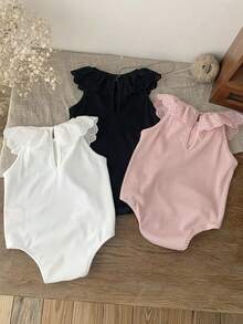 3pcs/Set Newborn Baby Girl Cute Knitted Ruffle Romper Set, Summer - Multicolor - View 8
