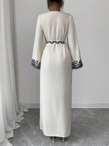 Rafferiza Women's Elegant V-Neck Printed Waist Cinched Long Dress - Multicolor - View 2