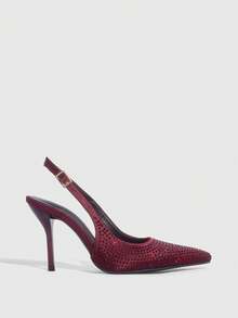 CUCCOO SZL Tacones altos elegantes y lujosos con diseño de hebilla con rhinestones de punta fina para mujer, ideales para Navidad - Rojo - Ver 7