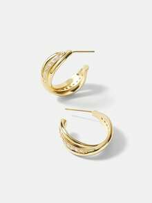 MOTF PREMIUM 18K镀金立方氧化锆简约优雅圈形耳环 - 金黃色 - 查看 8