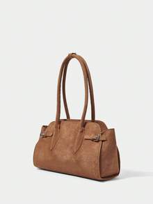 女士单肩包棕色手提包大容量通勤包 - 棕色 - 查看 3