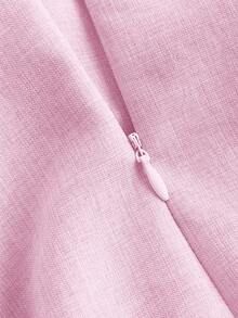 SHEIN MOD 加大码女式杏色V领纽扣长连衣裙，优雅办公室收腰连衣裙 - 粉色 - 查看 3