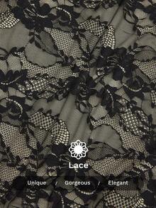 CovetEZ Plus Size 2-Piece Set: Lace Long Sleeve Crop Top With Boned Bust And Slit Bodycon Skirt, Sexy Outfit For Valentine's Day Date Parties Elegant 2 Piece Set Lace 2 Piece Set - Black - View 7