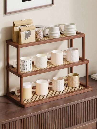 1 Piece Bamboo Multi-Tiered Cup And Glassware Rack - Easy To Assemble, Suitable For Kitchen And Dining Room Storage, Can Hold Mugs And Water Cups - Natural Bamboo Finish, Space-Saving Home Decoration And Countertop Organizer, Bamboo Kitchenware
