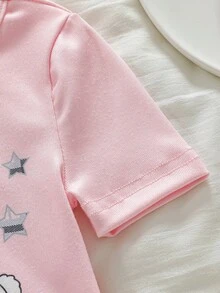 Genkimix Kids 2件套女婴可爱云朵、月亮、兔子印花短袖上衣和打底裤贴身睡衣套装 女婴睡衣 婴儿睡衣套装 女婴睡衣 - 淺粉色 - 查看 4
