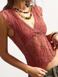 Bohemela Áo nữ dệt kim ren cổ chữ V màu trơn, dáng ôm, thích hợp cho mùa xuân đến hè, trang phục đi nghỉ mát, trang phục ngày lễ tình nhân, trang phục mùa hè, áo hè, quần áo mùa hè, áo đỏ. - Màu Cam cháy - Xem 6