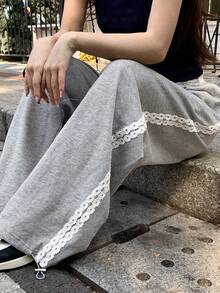 DAZY Women's Loose Drawstring Waist Wide Leg Pants, Casual Sports Sweatpants, Spring/Autumn - Grey - View 7