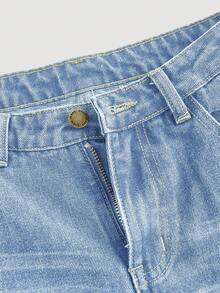 SHEIN Girlism 少女Y2K复古宽松阔腿牛仔裤，原宿风韩流街头服饰，2000年代复古风，适合春秋季返校季穿着。 - 淺色水洗藍 - 查看 3