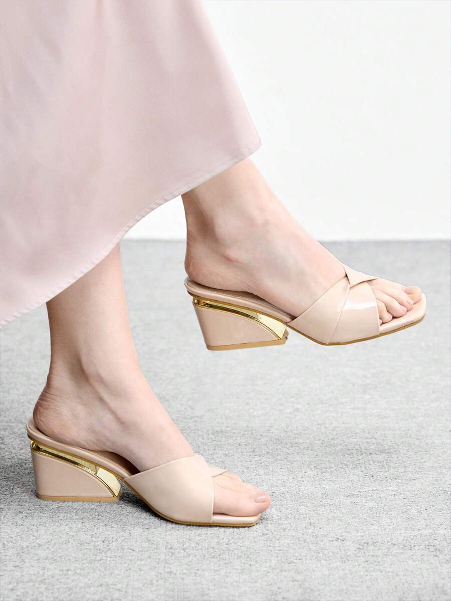 CUCCOO BIZCHIC Women's Square Toe Elegant High Heel Slide Sandals, Suitable For Daily Wear - Apricot - View 1