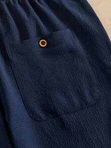 HIMLAND 男士休闲纯色梭织弹力腰带口袋裤 - 藍色 - 查看 8