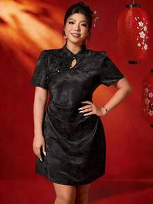 Elenzga 大码提花针织镂空连衣裙，春夏款 - 黑色 - 查看 4