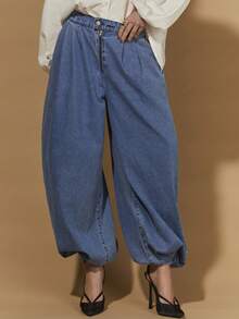 COSMINA Women's Pocketed Zipper Button Pleated Casual Versatile Commuting Flared Leg Jeans - Light Wash - View 1