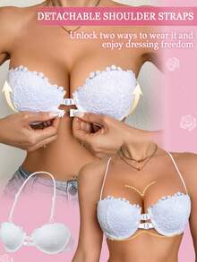 DesireSculpt 1件装女士钢圈前扣蕾丝文胸，性感舒适，提拉支撑 - 白色 - 查看 6