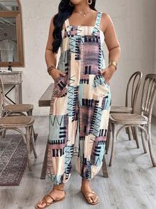 SHEIN LUNE CURVE 大码女式拼接多元素连体裤 - 彩色 - 查看 4