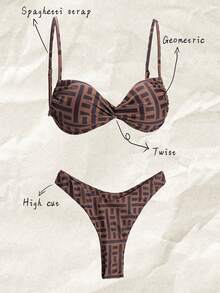 Elavelle Springbreak Women's Random Print Tie-Knot Spaghetti Strap High Cut Sexy Bikini Set For Summer - Multicolor - View 2