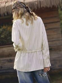 WanderVale Women's Lace Tie-Waist Casual Shirt, Early Spring Relaxed Style - Apricot - View 2