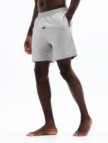 SUMWON 男士宽松版型沙滩短裤，弹性腰带，侧边口袋，夏季沙滩泳裤，及膝休闲泳装 - 灰色 - 查看 1