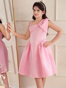 Glamorique Kids 法式新款女童连衣裙，女童生日派对晚礼服，优雅公主裙，适合主持、走秀、钢琴演奏会等场合，高端蓬蓬裙 - 藕粉色 - 查看 6