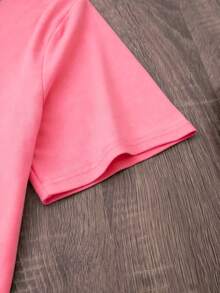 EMERY ROSE 女士圆领印花健身衬衫 - 休闲圆领上衣 - 轻薄T恤，适合所有季节 - 粉色 - 查看 3